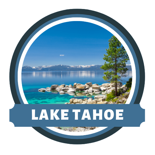 A serene view of Lake Tahoe with mountains in the background